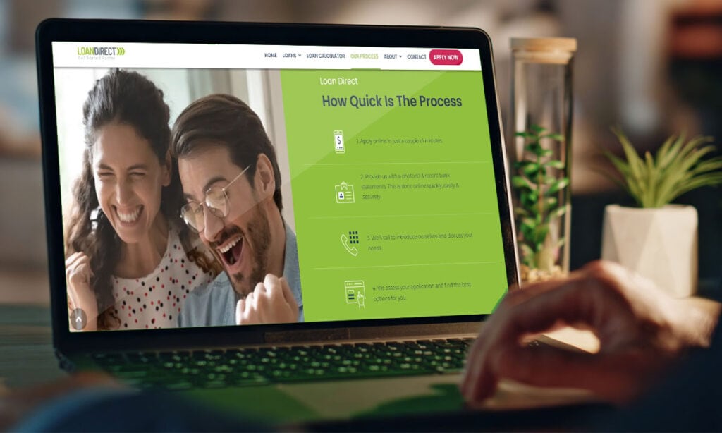 Laptop displaying the process for applying for a loan without bank statements.